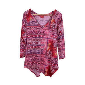 Tianello Reza Print Jersey Knit Toni Tunic Top Womens Size S Southwestern Boho